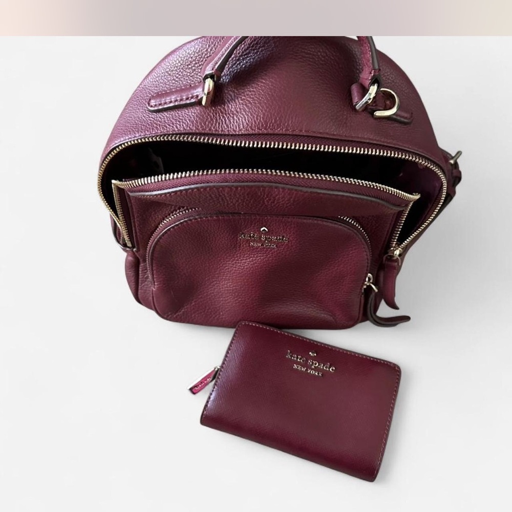 kate spade Burgundy Leather mini Backpack with Matching Wallet